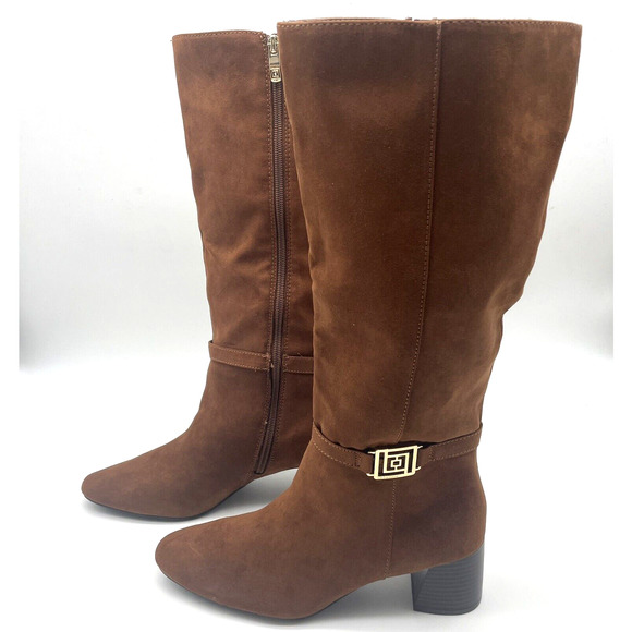 NWB Liz Claiborne 'LC RIGSBEE' Brown Faux Suede Zip Mid Calf Block Heel Boots 8M - Picture 5 of 16